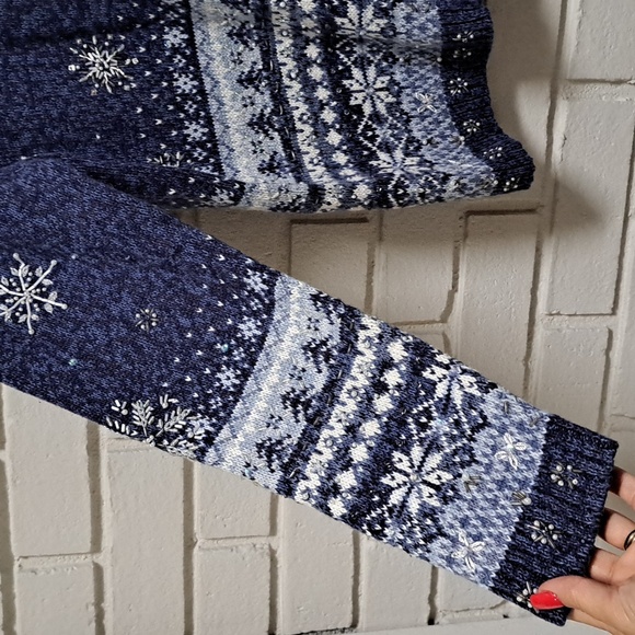 Tiara International Blue Heathered Beaded/Gem Christmas Zip-Up Sweater. Sz Large - Picture 4 of 9